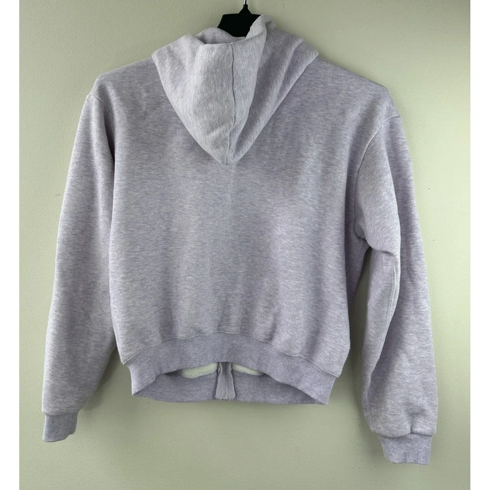 SKIMS Limited Edition Cotton Fleece Cropped Full Zip Up Hoodie Purple Heather M - Picture 12 of 16